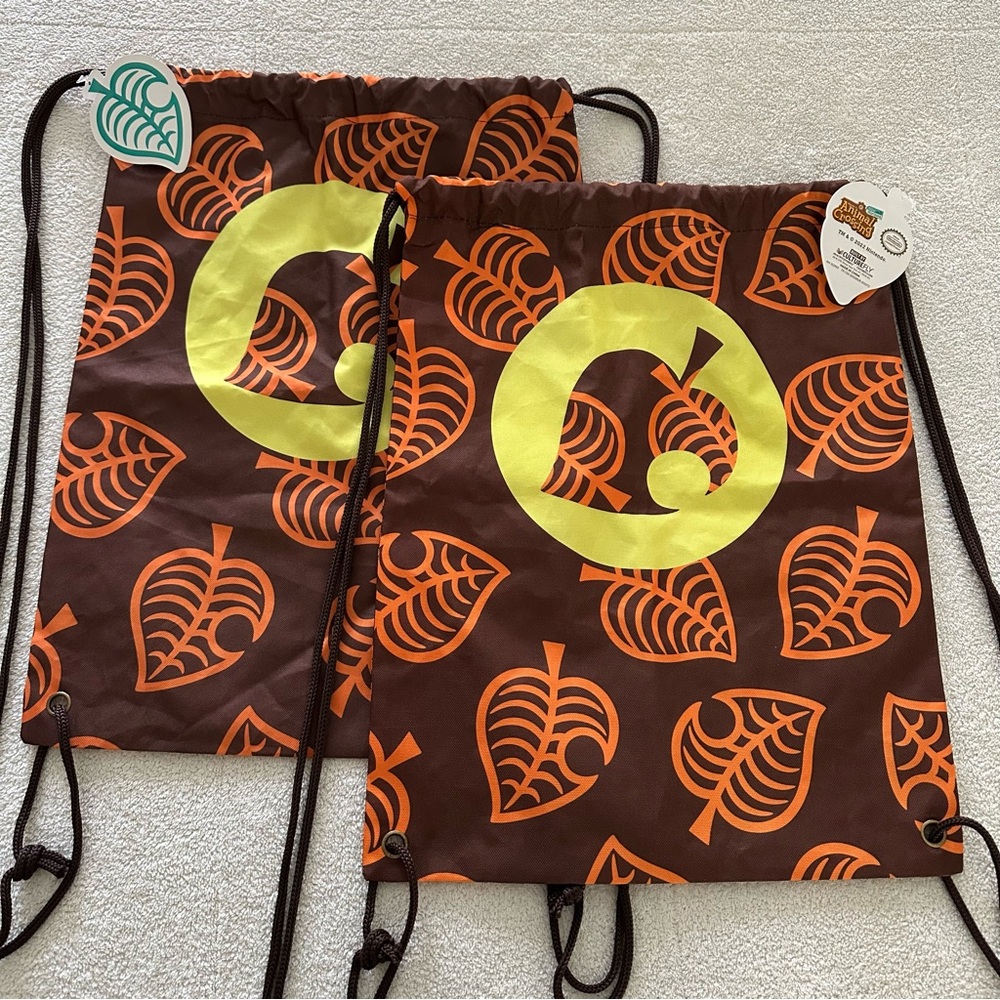 2+ NEW NWT Animal Crossing Nintendo Leaf String Bag + Isabelle Keychain